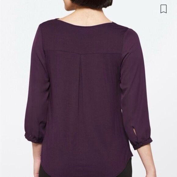 Fortune & Ivy Devora Scallop Detail Mixed Material Blouse Purple Size Large - Picture 2 of 9